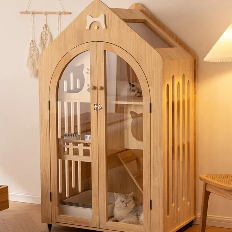 

Cat Villa Solid Wood Cage Oversized Home Indoor Cat House Cattery Nest Pet Cat Room