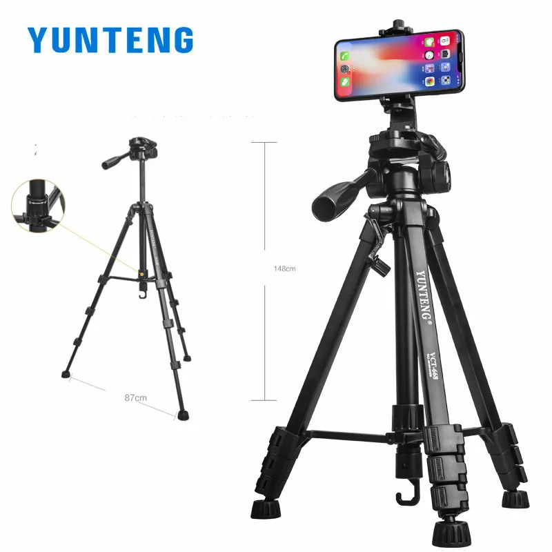 YUNTENG VCT-668 Portable Professional Tripod Live Vlog Video Recording for Camera Phone Selfie LED Light Ring Light Bracket