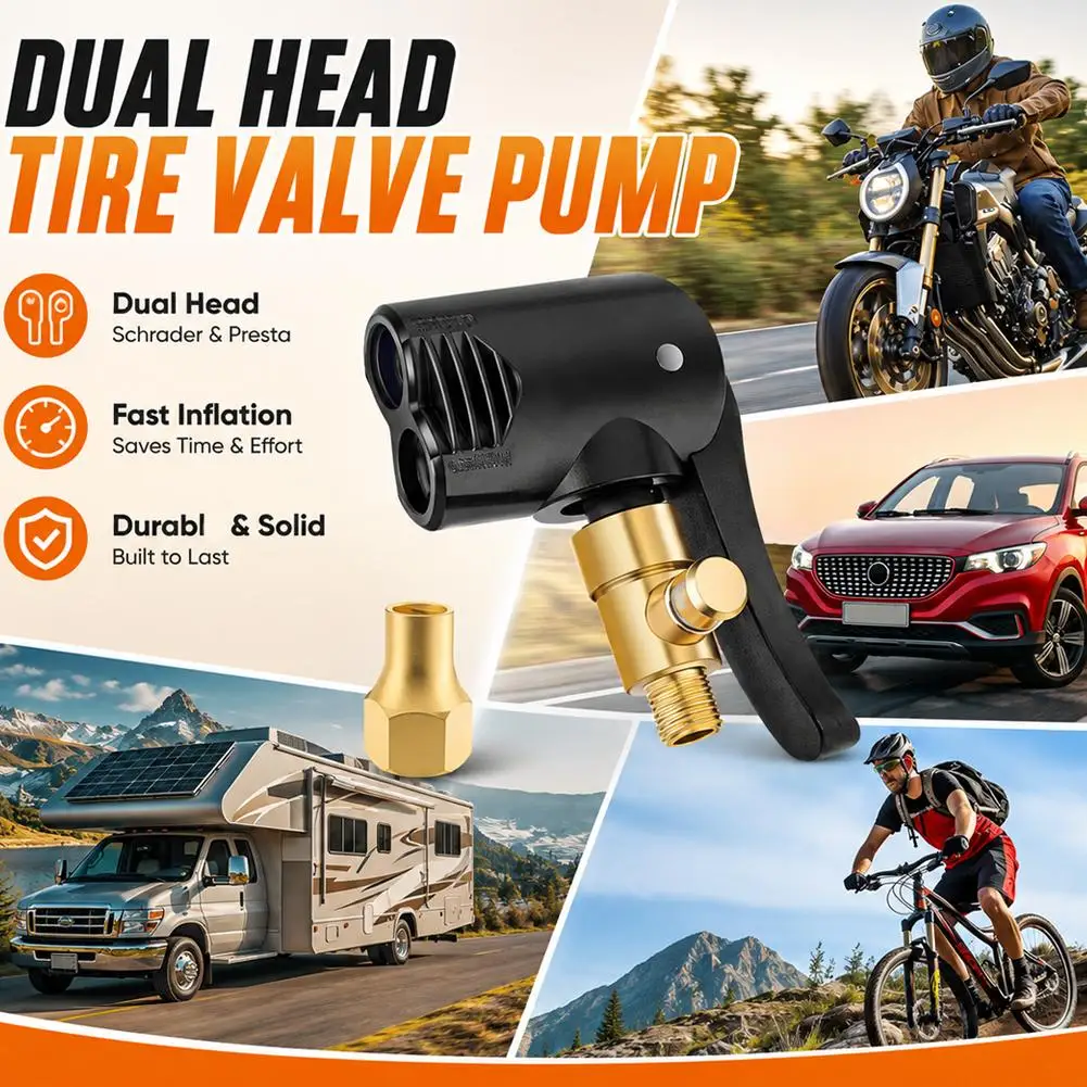 Motorcycle, Bicycle Tire Locking Valve Dual Head Pump Nozzle 1/4 Inch F-N Quick Connect Valve Adapter