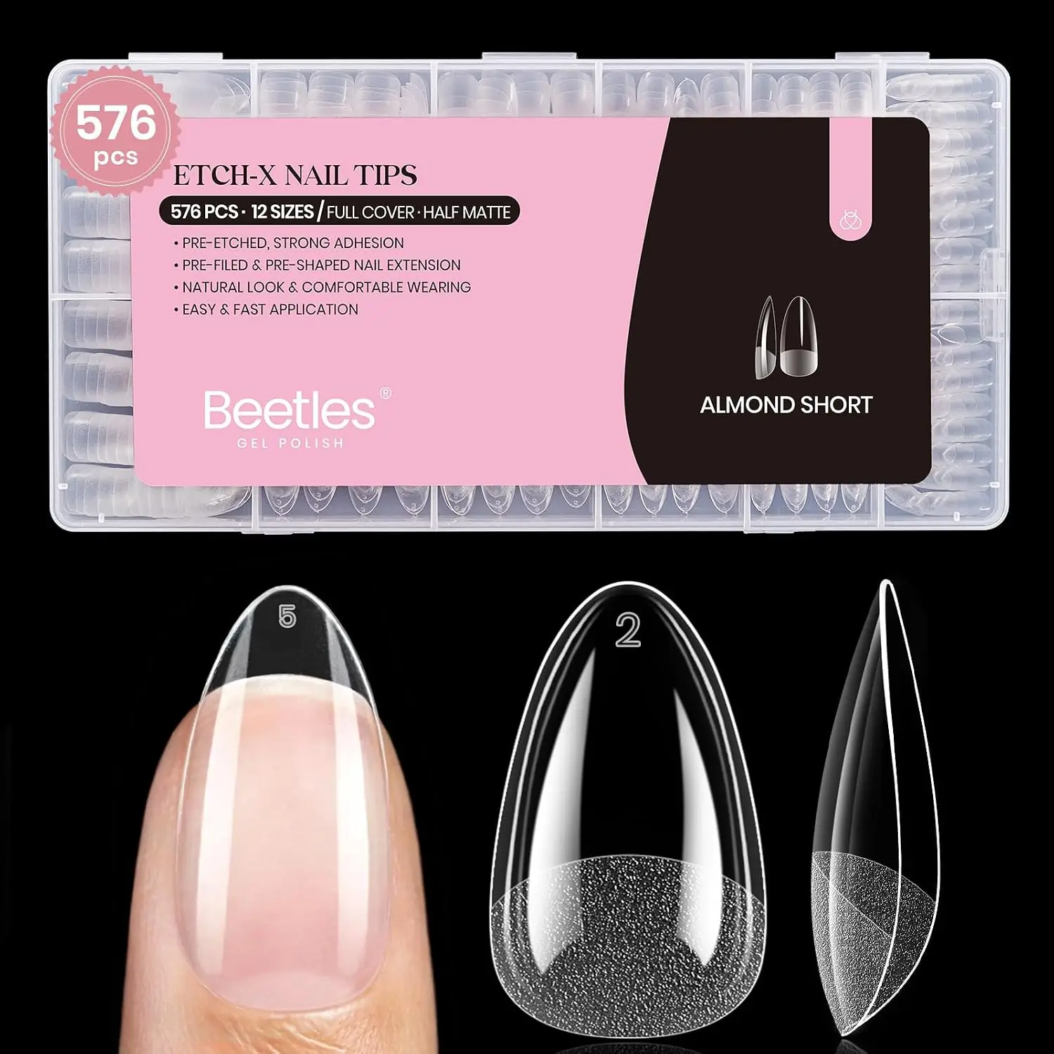 Gel Nail Extension Tips Clear 240 Piece Box, Lightweight Flexible Preformed Covers for Beauty Students and Practice Hands, Blank Artificial Nails for Polish Training, Ombre, French Manicure, Salon School and Skill Building
