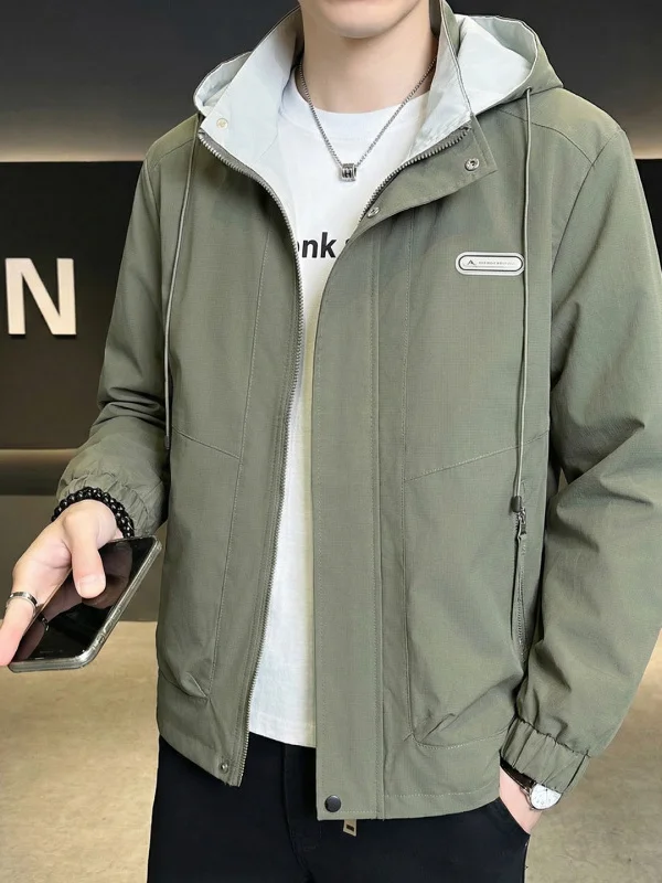 

Весенняя молодежная куртка с капюшоном и принтом, мужская повседневная свободная модная верхняя одежда с длинными рукавами, ветрозащитная, на молнии, из полиэстера