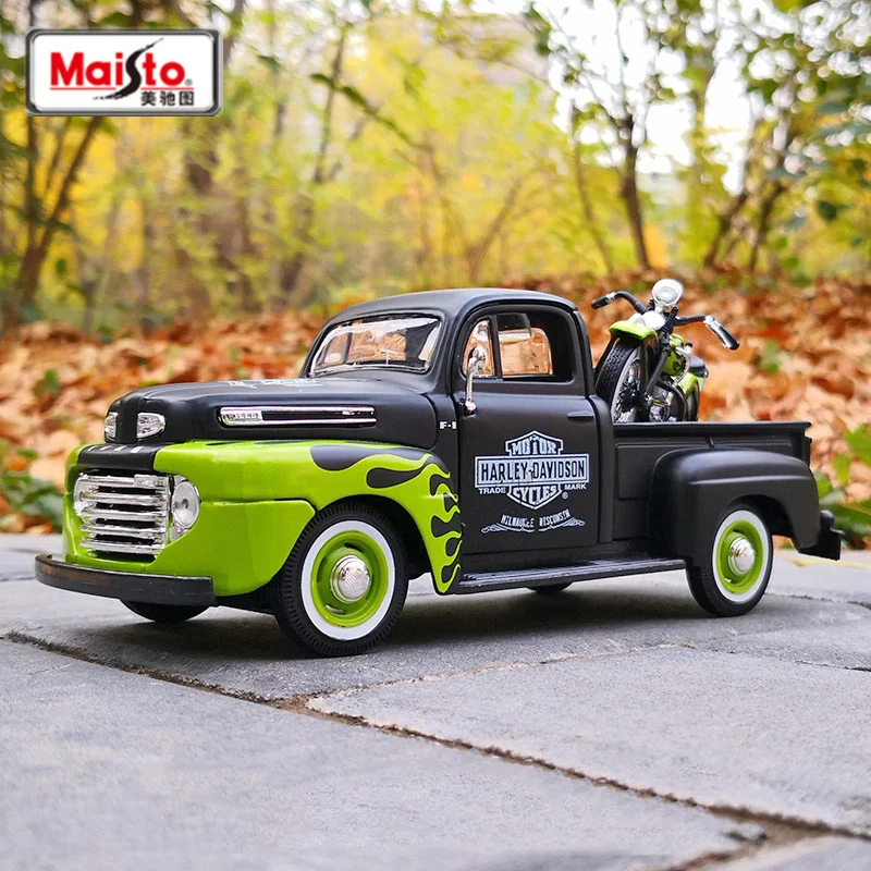 Maisto 1:24 Harley Version 1948 Ford F1 Pickup + Motorcycle Alloy Car Model Diecasts Metal Off-road Vehicles Car Model Kids Gift