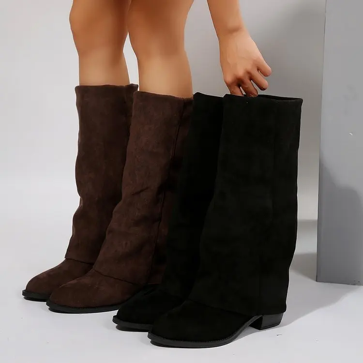 Botas hasta la rodilla para Mujer, zapatos de punta estrecha a la moda de otoño, Botas clásicas de vaquero del oeste para Mujer, Botas de caballero vaqueras, Botas para Mujer
