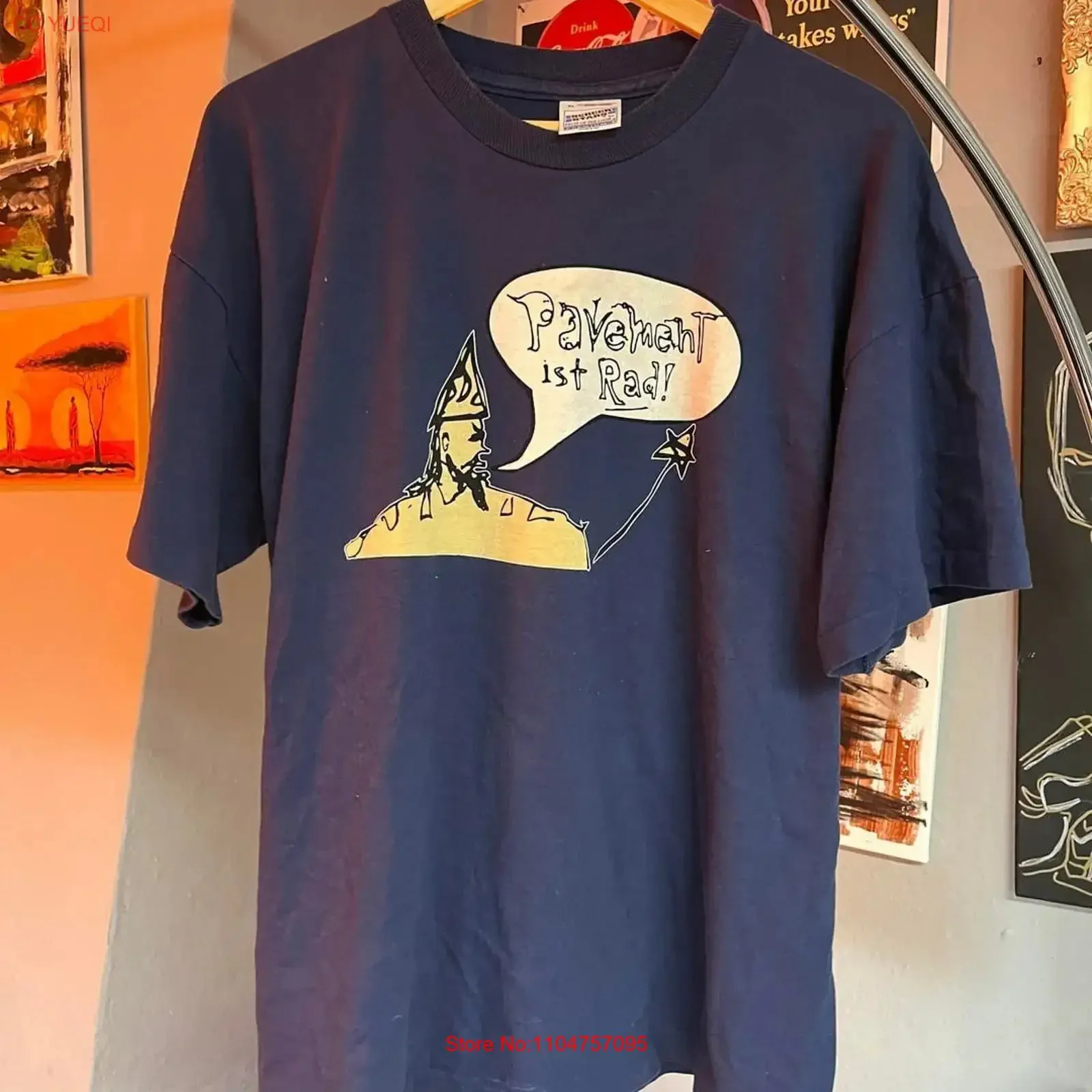 T-shirt unisexe vintage délavé avec motif graphique élégant, légèrement extensible, Pavement Band Crooked Rain Bleu Marine, Tailles S à 5XL, PN489