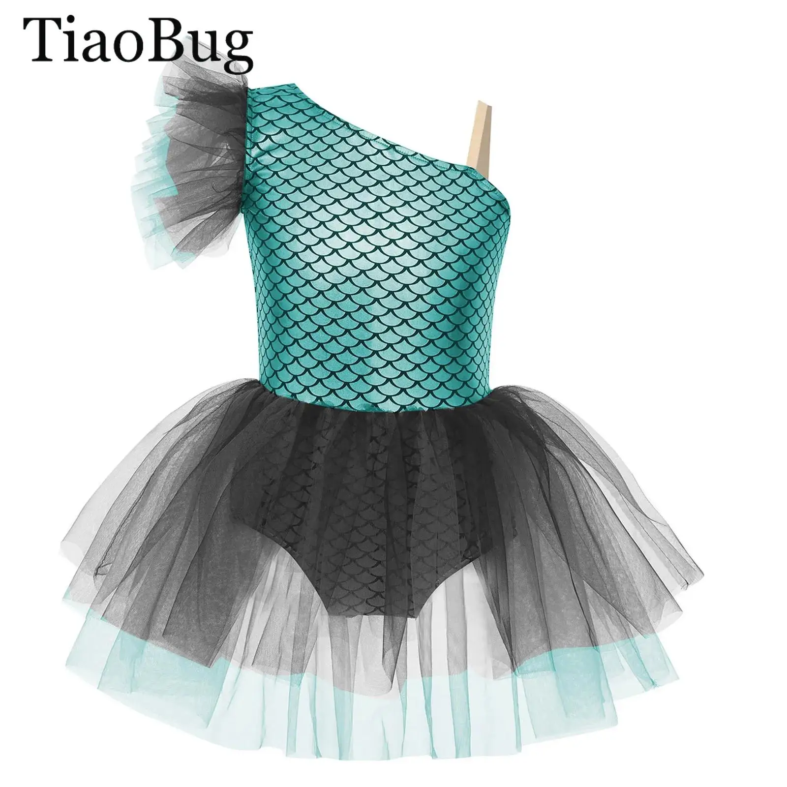 

Girls Mermaid Dance Leotard Metallic Fish Scales Dance Bodysuit Skating Gymnastics Ballet Tutu Dress Halloween Mermaid Costume