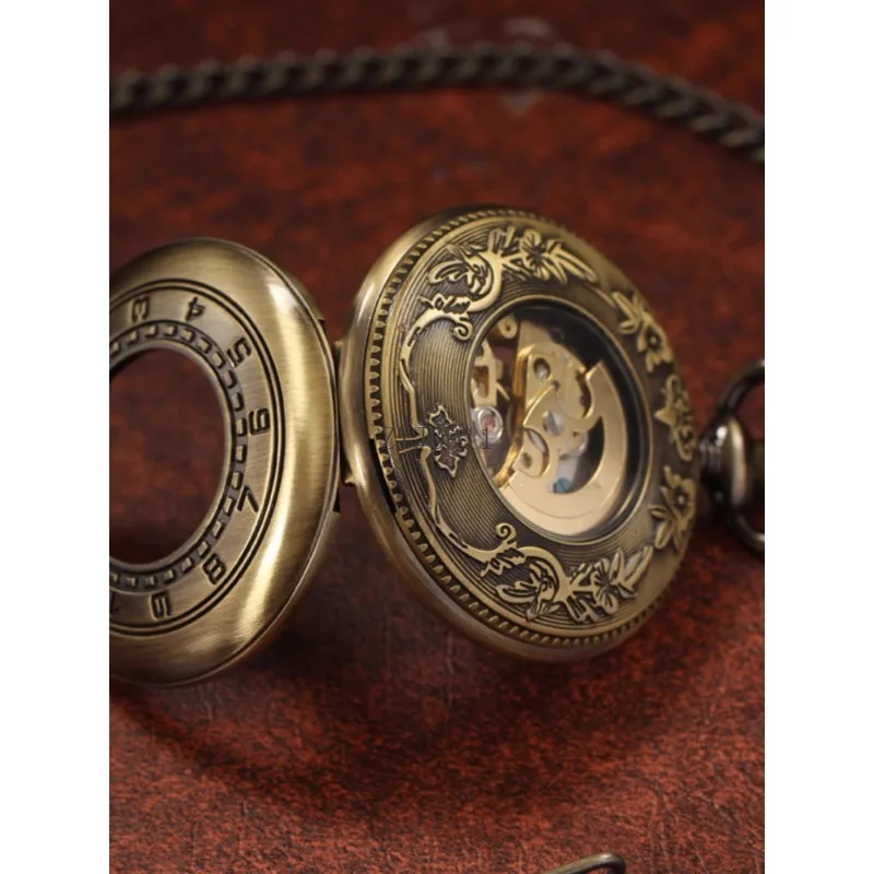 Reloj de bolsillo mecánico completamente automático con tapa retro nostálgico para hombres y mujeres, reloj con colgante