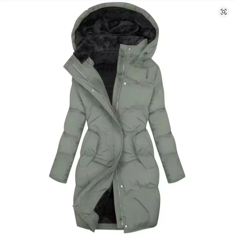 

Winter Hooded Cotton Jacket Thick Warm Windbreaker Jackets Long Insulated Velvet Coat For Women Solid Thick Parker Overcoat