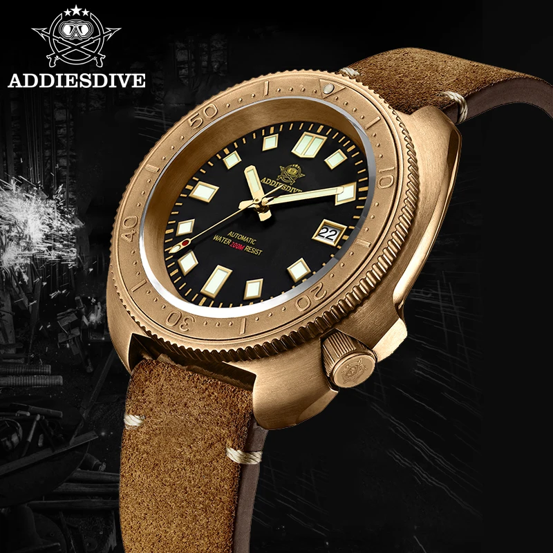 

ADDIESDIVE HOT SALE CUSN8 Bronze Case Men Watch C3 Super Luminous Sapphire Crystal 20Bar waterproof Automatic Mechanical Watch