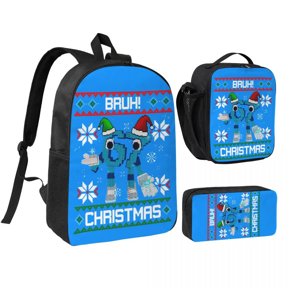 3pecs/set Bruh 67 Six Seven 6-7 Christmas Brainrot Steal A Brainrot Backpack for Student Shoulder Bag Lunch bag Pencil Case