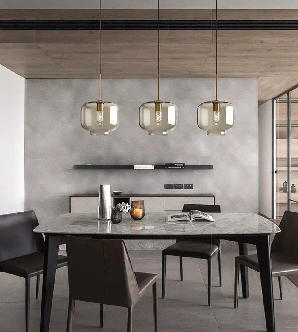 Nordic LED Glass Chandelier Single Multi Head Dining Room Pendant Light Living Room Bedroom Cafe Stairway Home Decoration Lustre