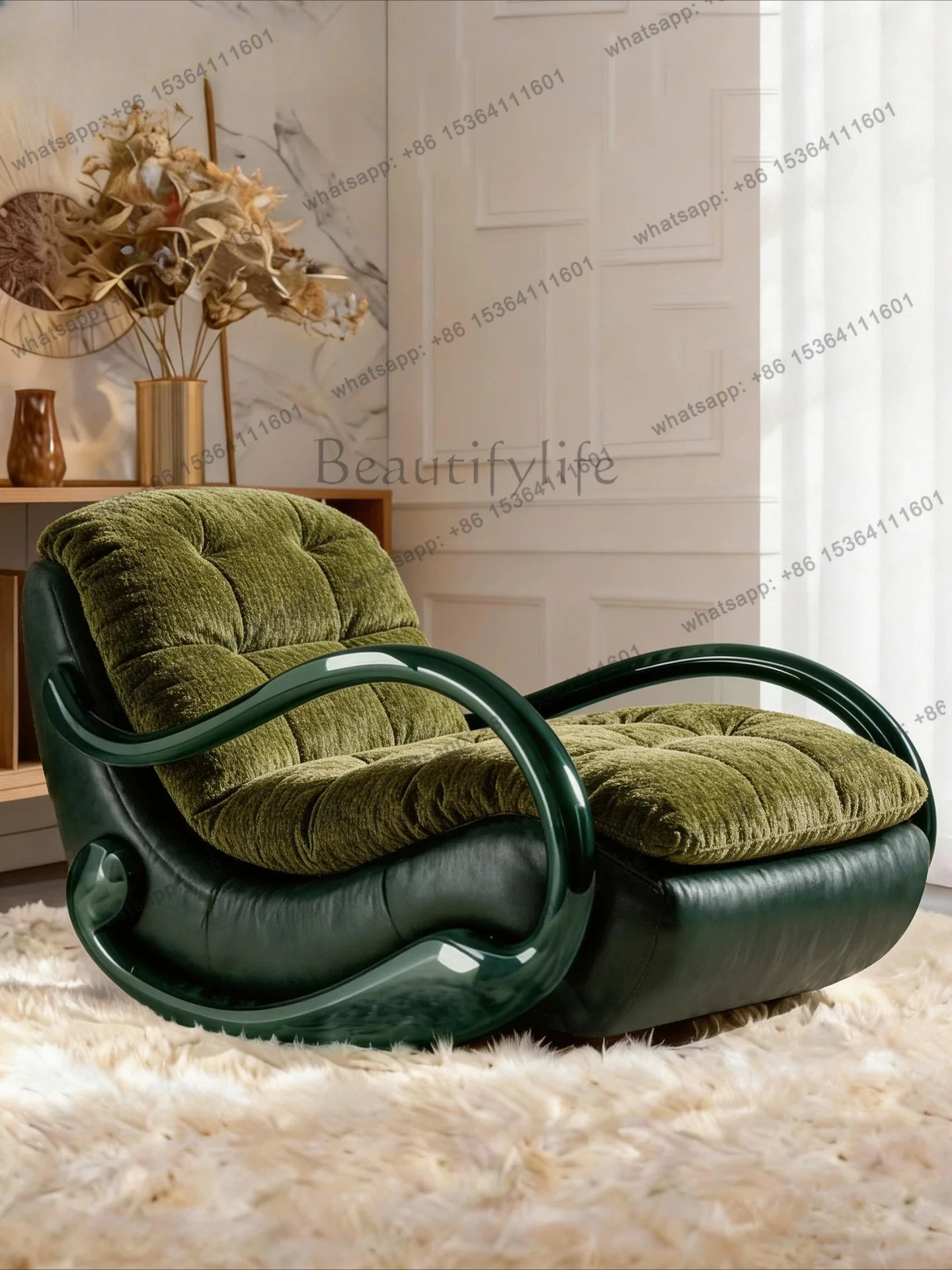 

Italian minimalist light luxury art solid wood rocking chair simple modern fabric designer casual sofa chair