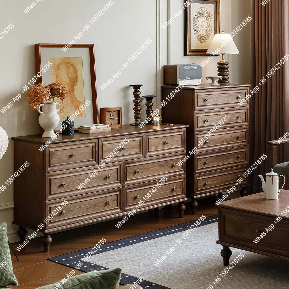 

American retro all-solid wood seven-chest cabinet North American black walnut chest cabinet locker storage cabinet