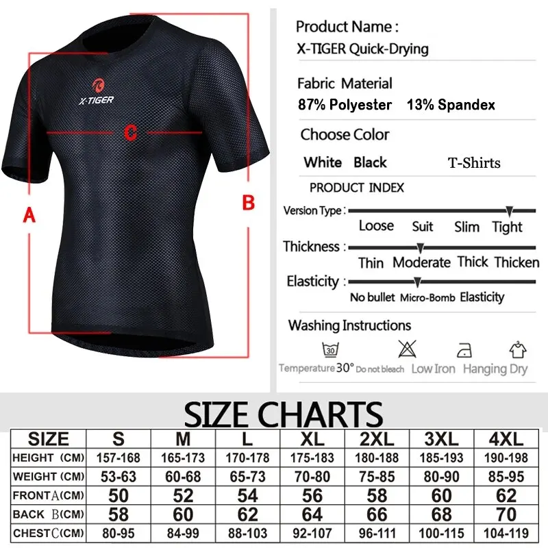 X-TIGER Men's Cycling Shirt Quick-dry Breathable Base Layers Bike Undershirt Polyester Mesh Biking Maillot Ciclismo Hombre