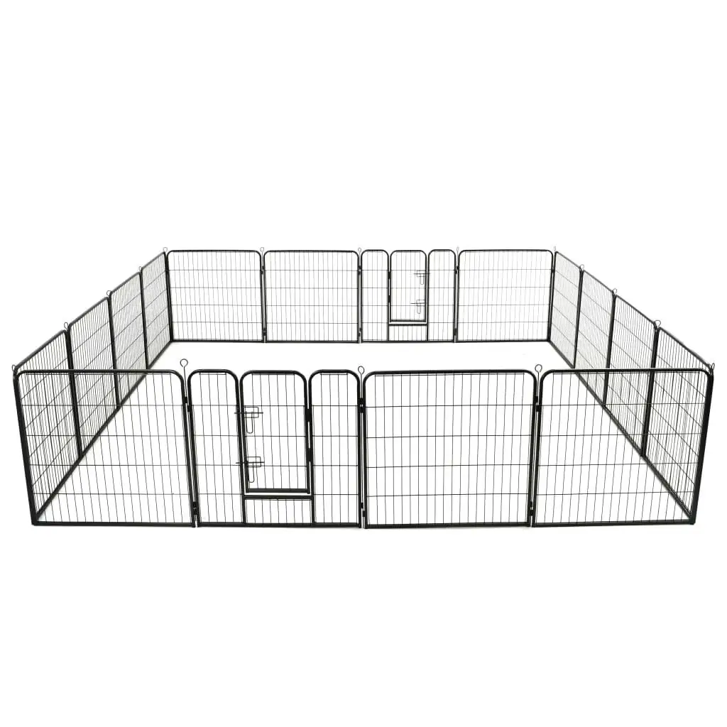 16-Panel Black Steel Dog Playpen - 31.5x31.5 Inch Puppy Exercise Fence