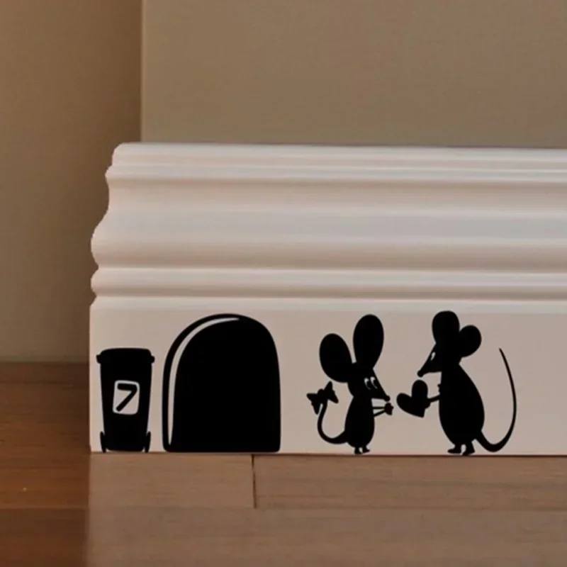 Wall Cute Decoration 1pc Black Cartoon Mouse Love Heart Vinyl Art Wall Sticker Skirting Decal Household Decor Accessories