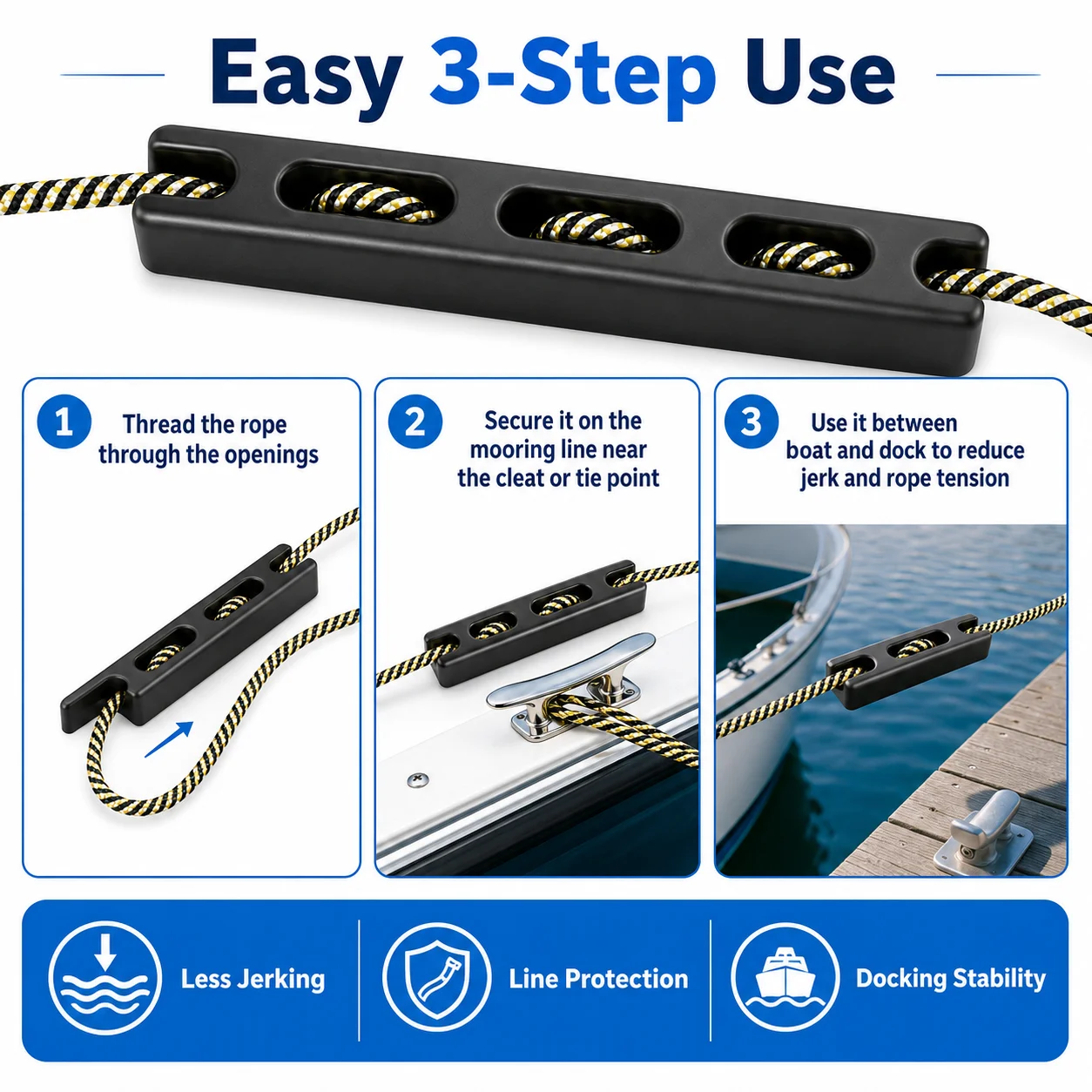 Heavy Duty Mooring Line Shock Absorber Marine Dock Rope Snubber Rubber Damper for Yacht Boat Docking Accessories Protector