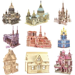 3D Wooden Puzzle Famous Cathedral Christ Church DIY Building Doll House Model Dream Villa Children Girls Toys Home Decoration