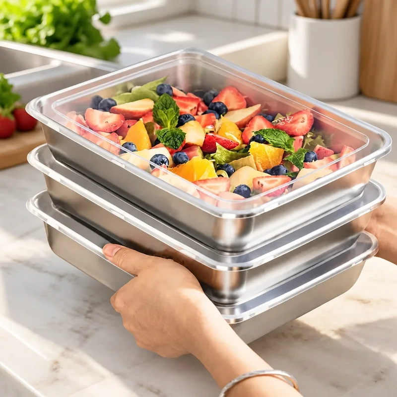 3-Piece Stainless Steel Food Storage Containers with Clear Lids, Leak-Proof Design for Kitchen and Outdoor Activities