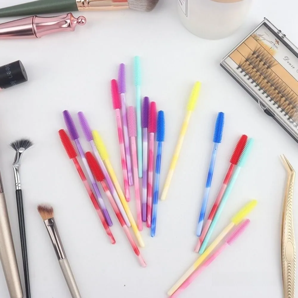 50Pcs Disposable Eyelash Brushes Makeup Tools Silicone Eyelash Makeup Brush Microbrush Rainbow Color Mascara Wand Applicator