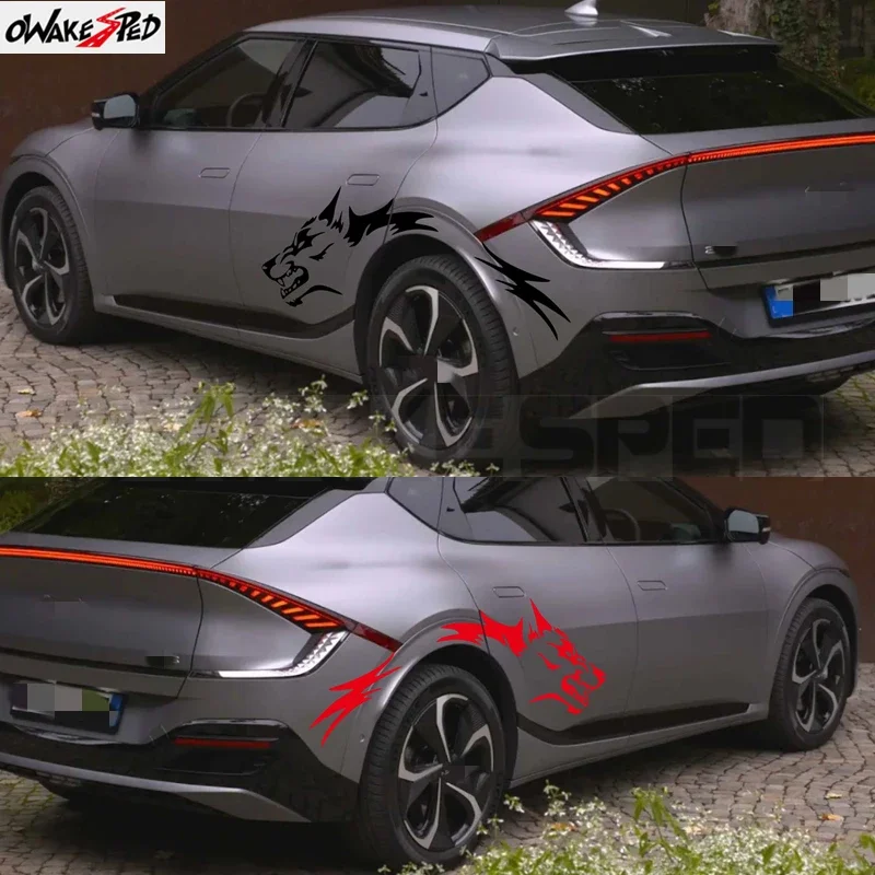 2 Pieces For EV6 EV2 EV3 EV4 Car Wolf Graphic Sticker Car Body Door Side Trim Vinyl Decal Ceed Stonic GT Line DIY Film