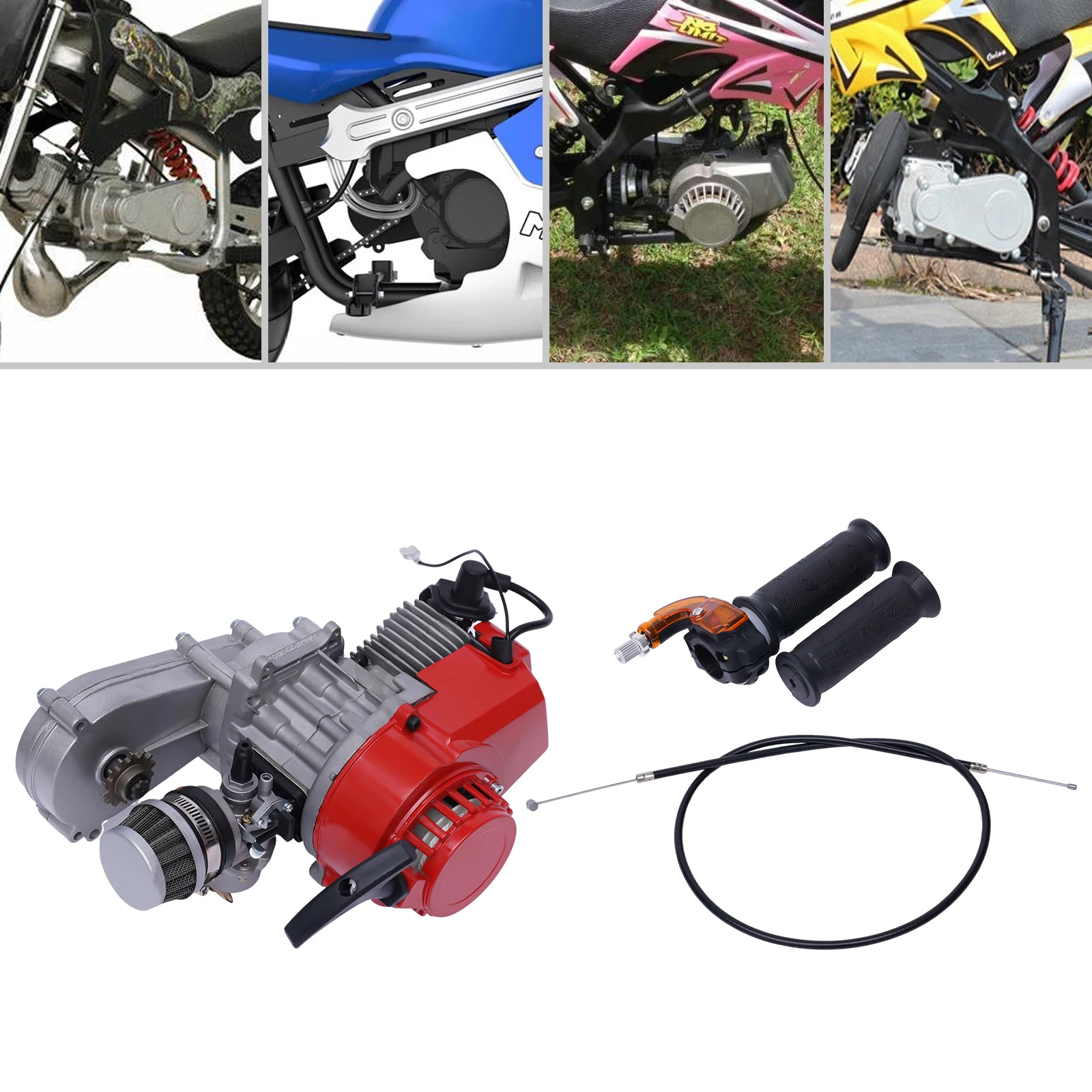 49cc Two-stroke Engine Motor Single Cylinder Pull Rope Start Motor Mini Dirt Bike Scooter Engine  Air-cooled Gasoline Engine