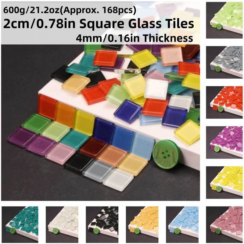 600g/21.2oz(Approx. 168pcs) 2cm/0.78in Square Glass Mosaic Tiles 4mm/0.16in Thickness DIY Craft Tile Mosaic Making Materials