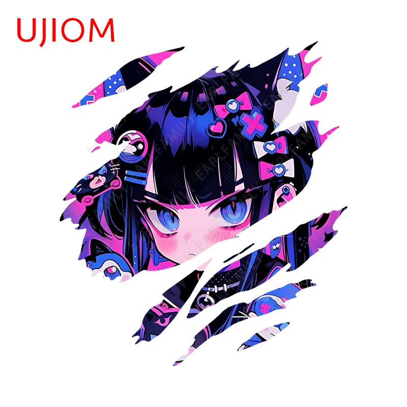 UJIOM Tear Cyber Anime Girl Wall Sticker Kawaii Neon Surfboard Window Waterproof Graffiti Decals Amusing Wallpapers Decoration