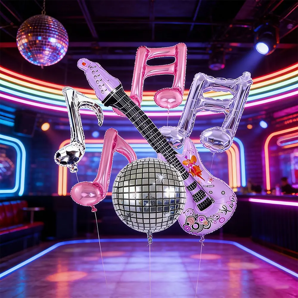 6-teiliges Lila Gitarren-Noten Disco-Ballonset Musik-Themen-Party-Dekoration Festival-Fotografie-Zubehör Bar-Dekoration Ballonset – Detail 4
