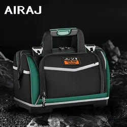 Airaj-厚手の防水成形ボトムツールバッグ、調節可能なショルダーストラップ、マルチポケット、ワイドマウスツール、14インチ、16インチ、18インチ