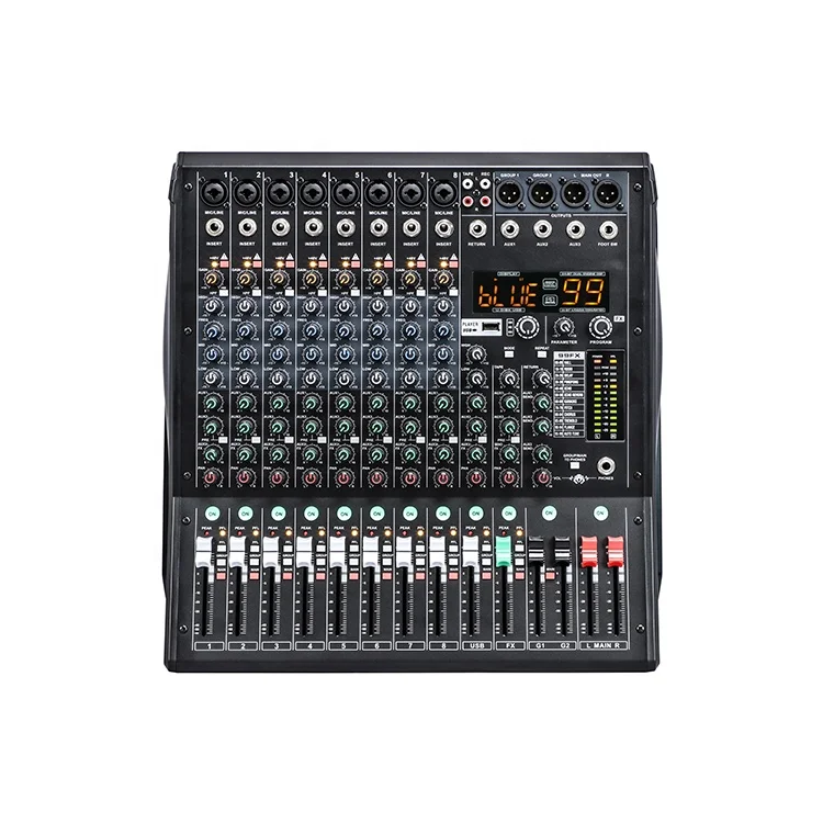 8/12CH بلوتوث جهاز مزج الصوت وحدة تحكم MP3 احترافية 99DSP/3 AUX/2 مجموعات/4 نطاقات EQ/48 فولت لكل قناة/قطع منخفض