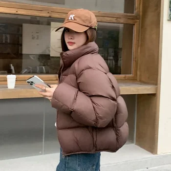 Zimowe przycięte kurtki Odzież damska Krótka parka Ciepły długi rękaw Zamek błyskawiczny Streetwear Kurtka puchowa Bawełniany płaszcz Szykowny design Czarny