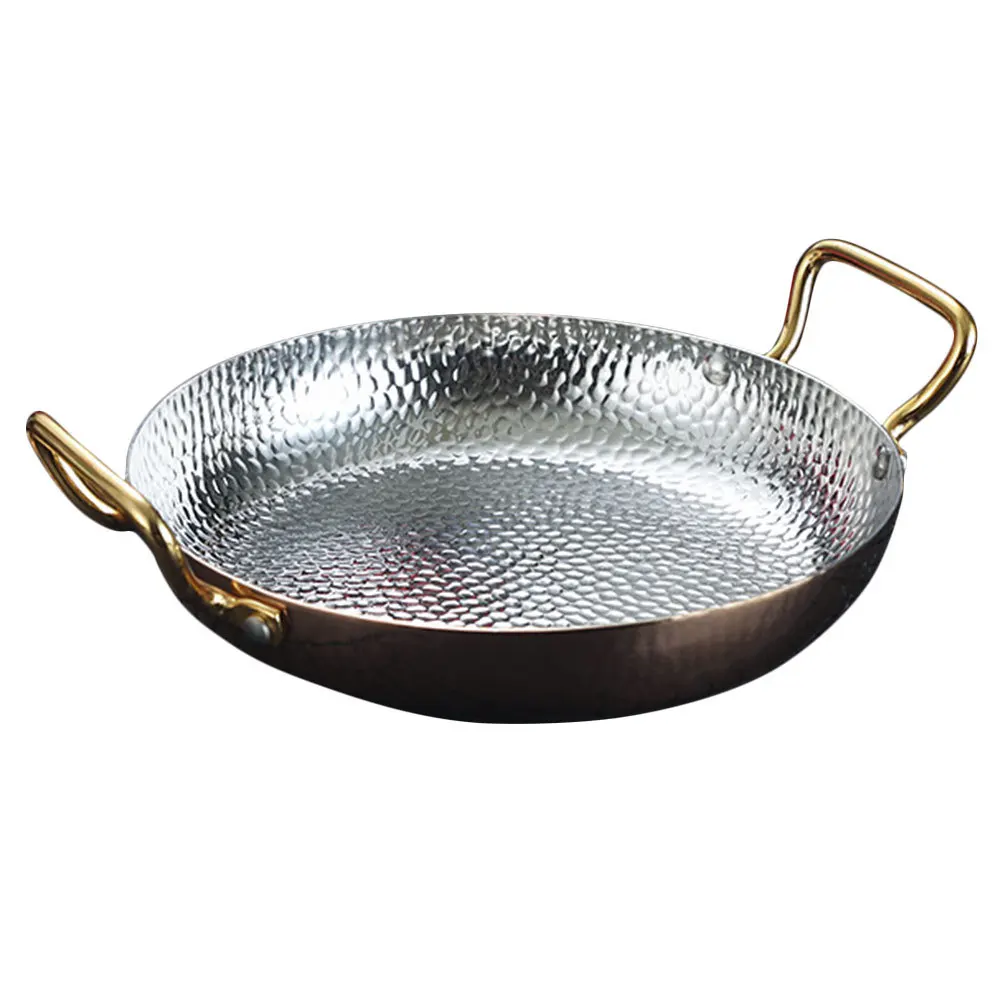 

Household Stainless Steel Pan with Double Handles Flat Bottom Pot for Hot Pot Paella Cooking Safe Non Slip Easy Clean