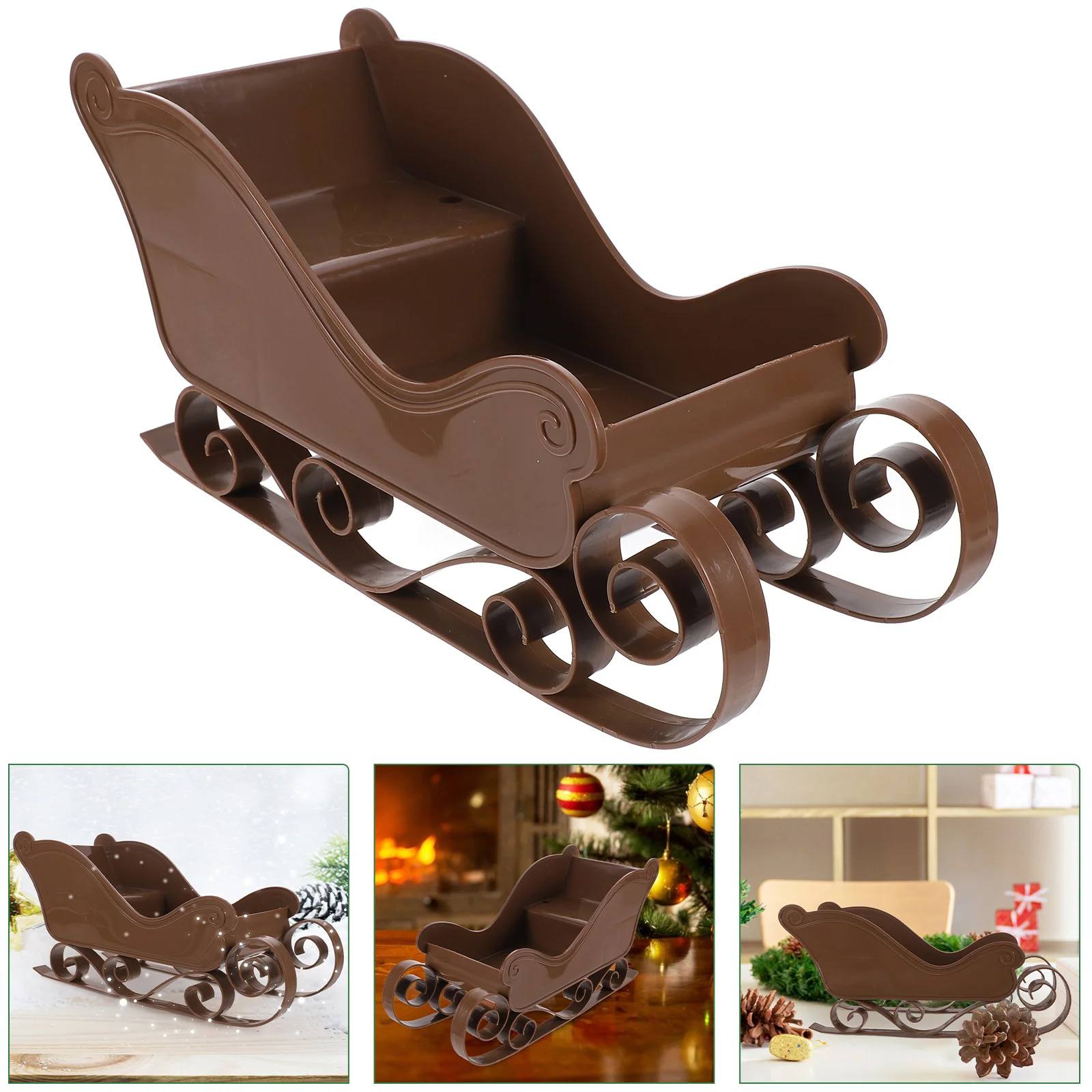 Brown Christmas Sleigh Santa Claus Decoration Delicate Adornment Tree Xmas Ornament