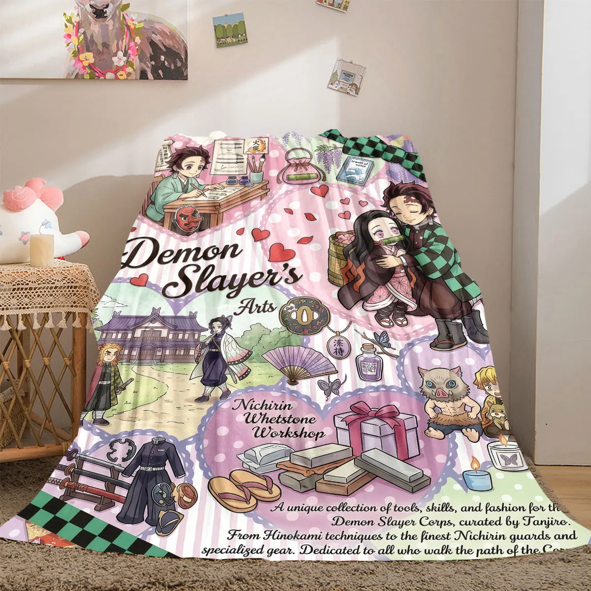 Demon Slayer Ideal 2D Print Flannel Blanket Anime Character Printing for Bedrooms Sofas Beds Travel Picnic Blankets_LIAN