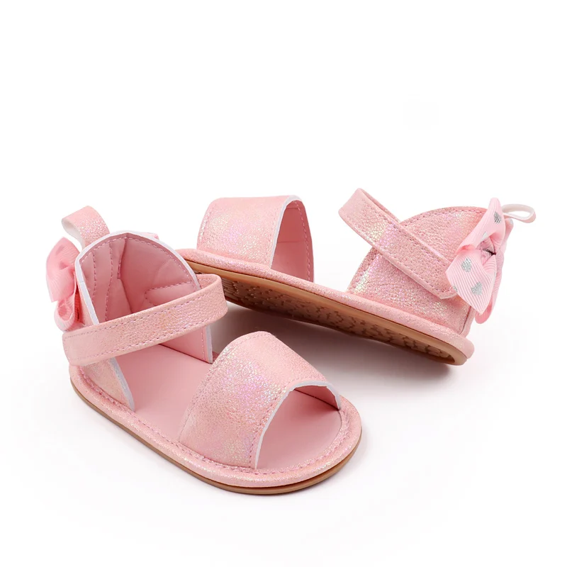 Baby Meisjes Effen Kleur Boog Prinses Schoenen Rubber Zachte Zool Open Teen Peuter Schoenen