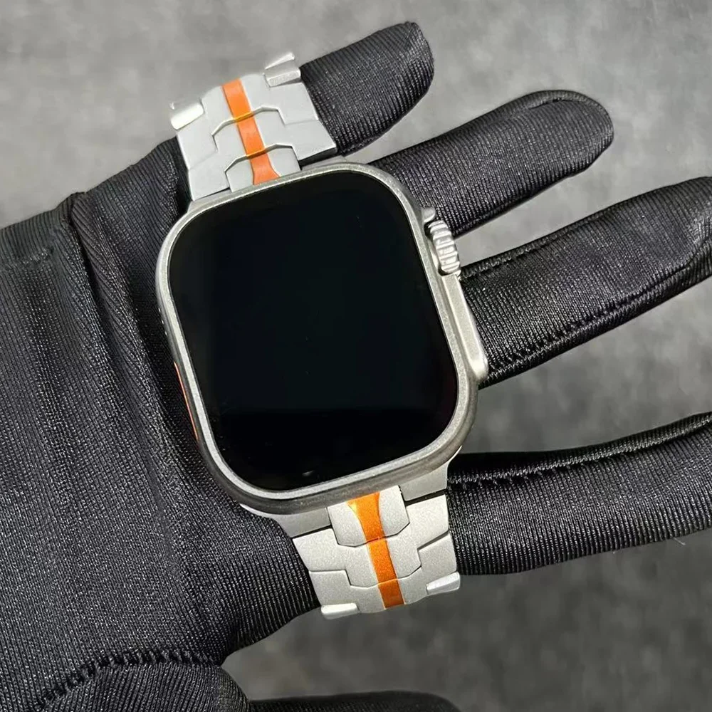 Ремешок титановый для Apple Watch Band 49 мм 45 мм 44 мм 42 мм, роскошный металлический браслет из нержавеющей стали для IWatch Ultra 9 8 7 6 5 4