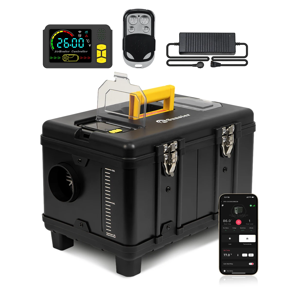 Sunster 8 kW 12 V, 24 V und 110–240 V, tragbarer Diesel-Lufterhitzer, APP-Steuerung, extrem leise Nacht-Standheizung für Wohnmobil, Auto, Wohnmobil, Zelt