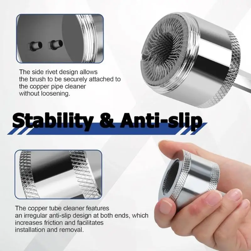 

3 Size Drill Mounted Copper Tube Cleaner Set Efficient Rust Paint Removal Threaded Cap HX6C