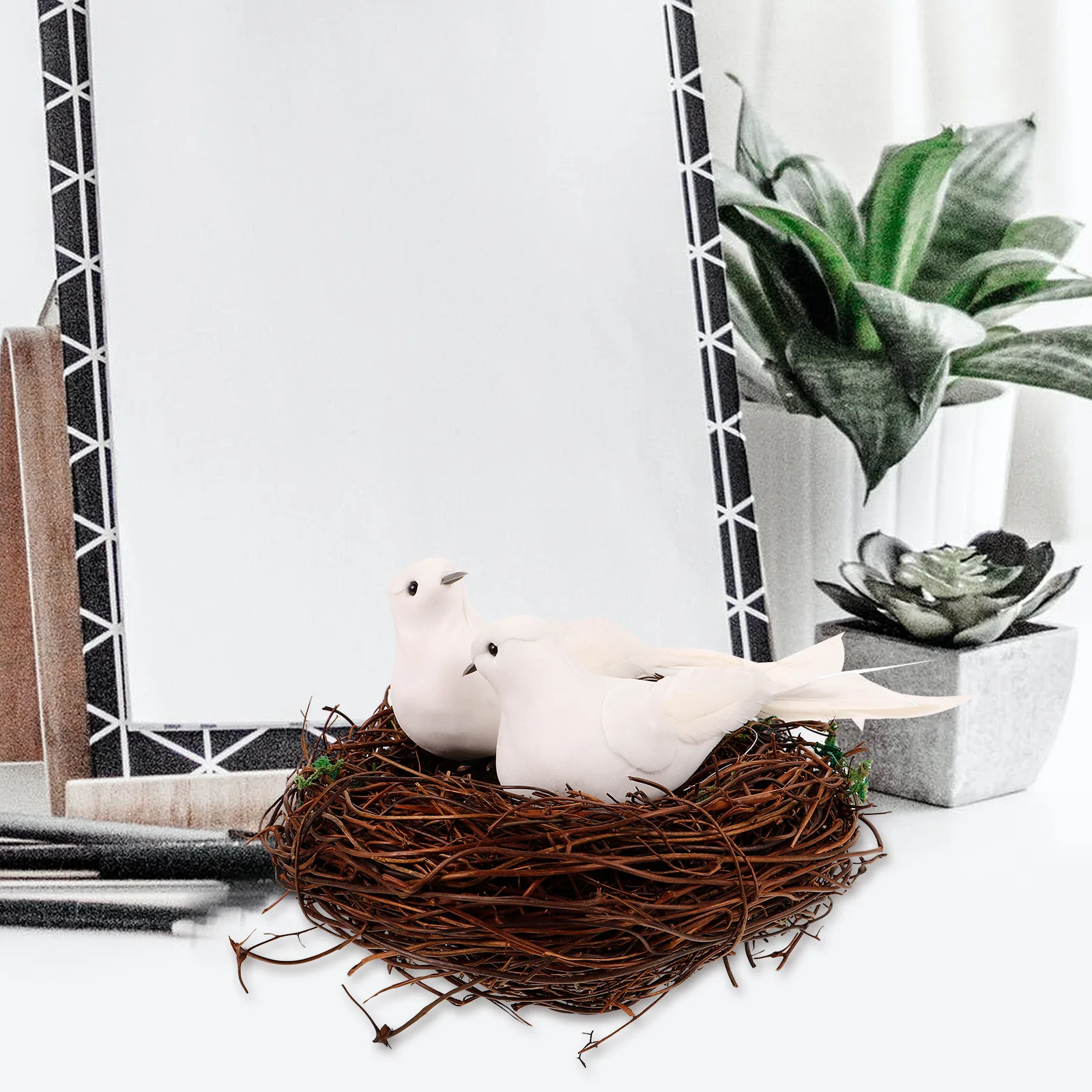 

Rattan Bird Nest 15CM DIY Handmade Woven Grass Nest Decor 2 Long Tail Artificial Nests for Home Garden Office Bar
