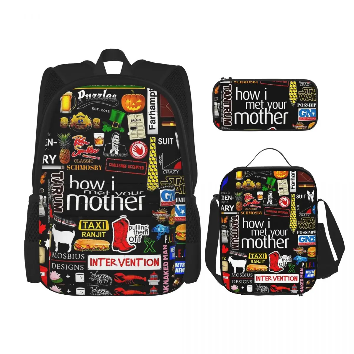 

How I Met Your Mother Backpacks Students Bookbag School Bags Rucksack Lunch Bag Pen Bag Three-Piece Set