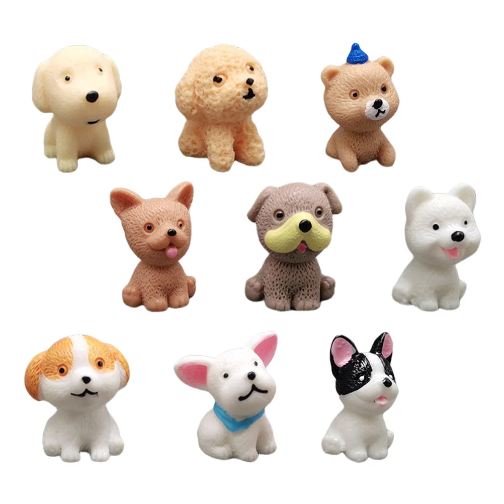 

9 Pcs Animal Mini Puppy Ornament Garden Decor Accessory Miniature Desktop Resin Animals Toy Colorful Imitation Child