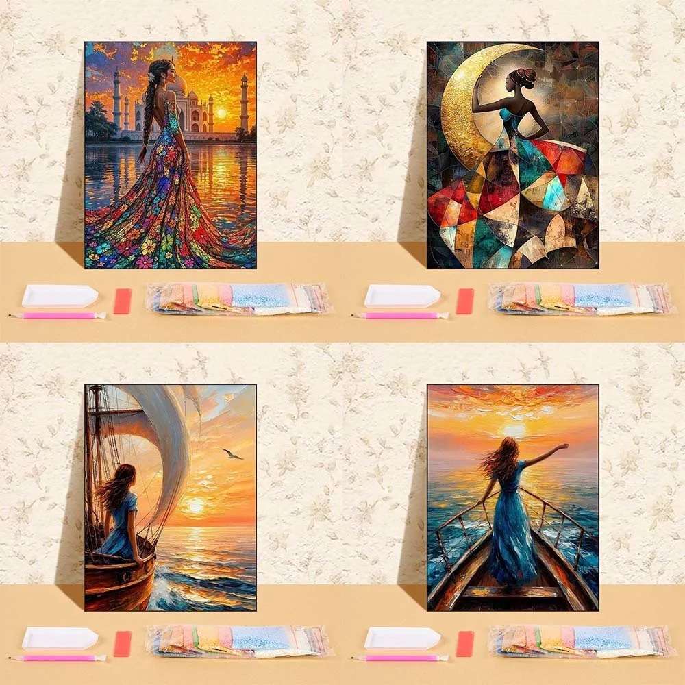 

New Arrivals 2025 Diamond Painting Sunset Landscape Full Round Drill Mosaic Fantasy Women Art Wall Decoration Craft Kit Diy Gift
