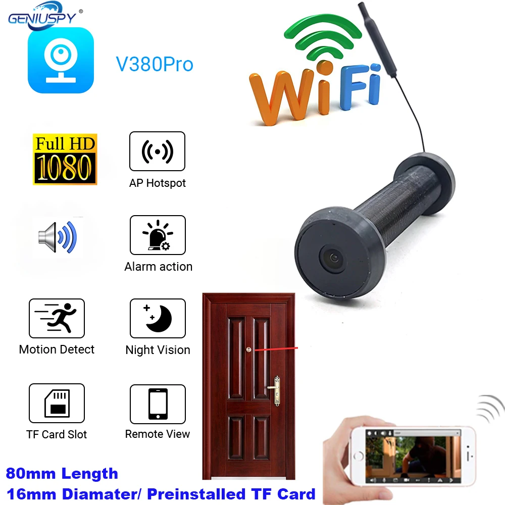 1080P Video Audio Record With TF Card V380 Pro Wide Angle Infrared IR Night Vision Cat Eye Anti-Theft Door Wi-fi Peephole Camera