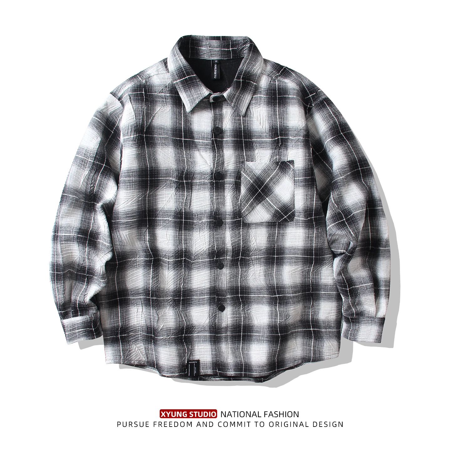 

Мужская рубашка в клетку, весна-осень, новый стиль, повседневная, с длинным рукавом, с воротником, винтажная, верхняя одежда, прочная, из смесового хлопка и полиэстера, дышащая.