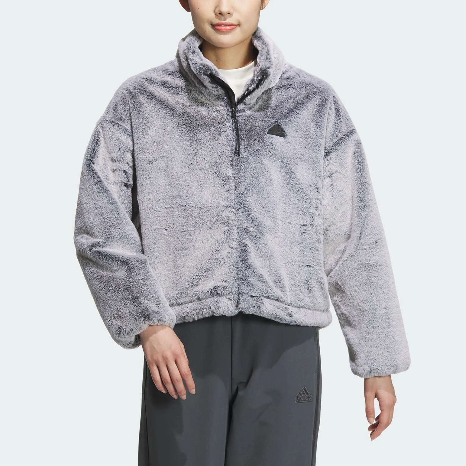 

Официальная оригинальная новая женская свободная теплая флисовая куртка Adidas с воротником-стойкой JJ1081