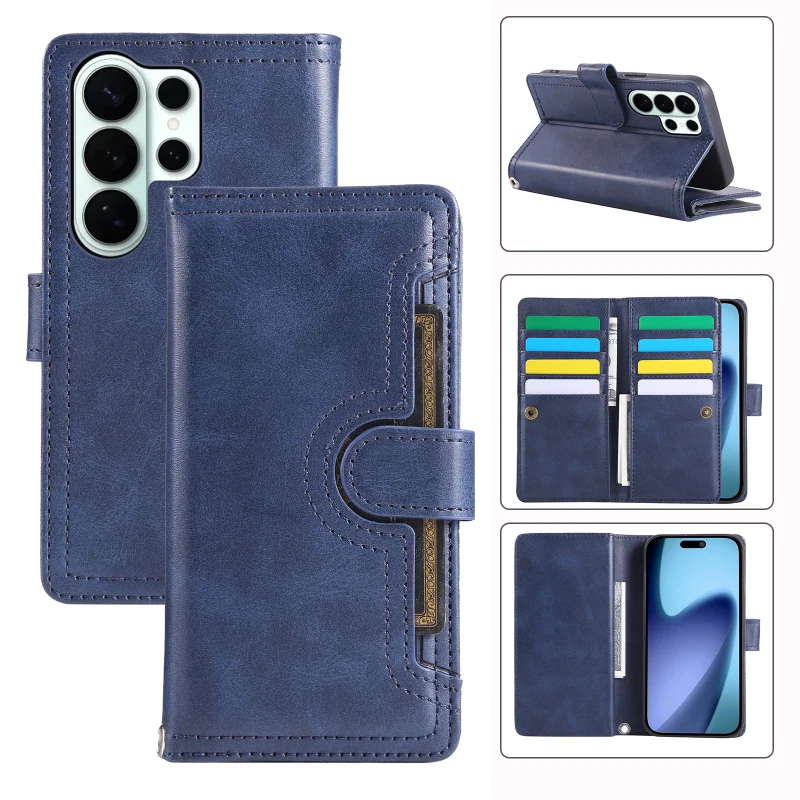 

Кожаный защитный чехол для телефона Samsung 360° ° Полная защита, слот для карт, складной кронштейн, флип-чехол S26 Ultra S26 S26 Plus S26 Edge