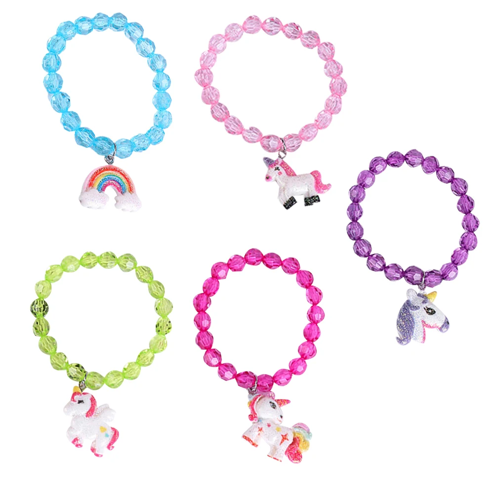 

5 Pcs Unicorn Rainbow Bracelet Kid Gifts Kids Wrist Neck Decor Cake Chain Resin Beads Bracelets Child Jewelry