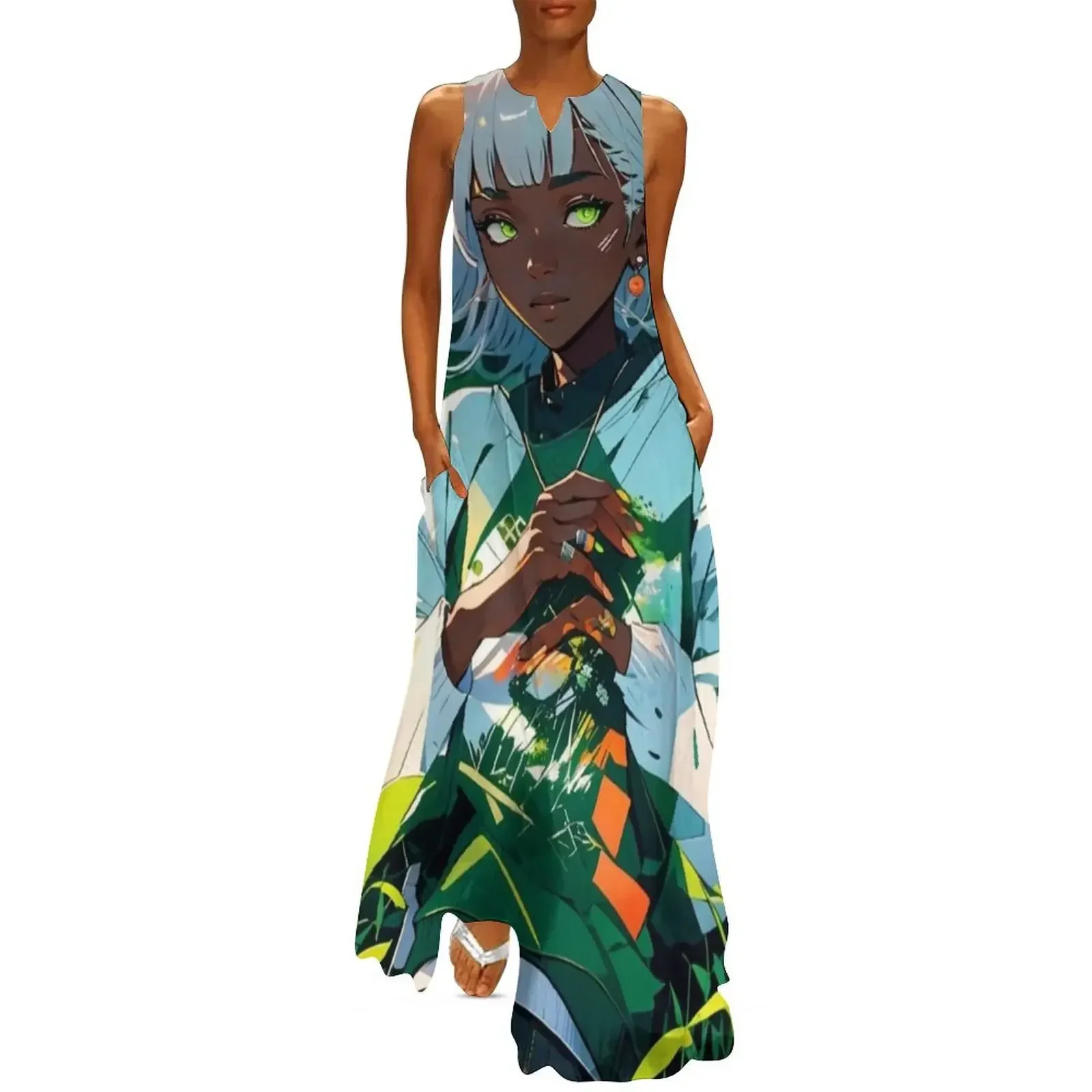 

African Anime Girl In The Field- Wallpaper Long Dress prom dresses 2025 Clothing female dress dresses Dress