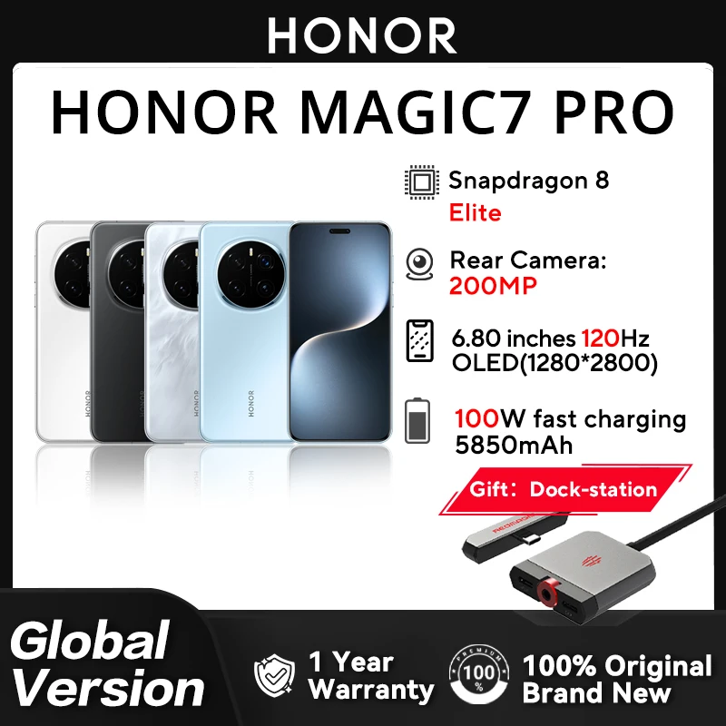 Nova versão global original Honor Magic 7 Pro Snapdragon ®   8 Elite 6,8