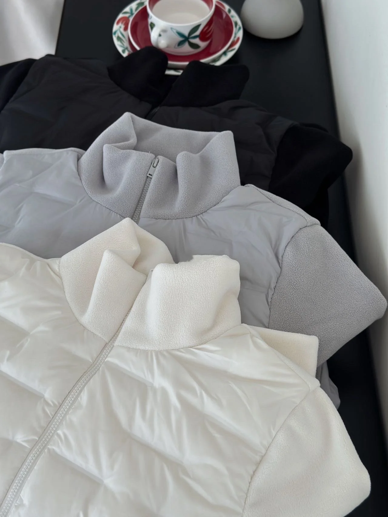 90% witte eend donsjack Casual gewatteerd patchwork Pluche opstaande kraag Warme jas Dubbele ritssluiting Lange mouw Lichtgewicht uitloper